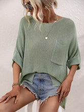 Load image into Gallery viewer, Boat Neck Cuffed Sleeve Slit Tunic Knit Top