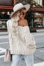 Load image into Gallery viewer, Cable-Knit Boat Neck Drop Shoulder Sweater