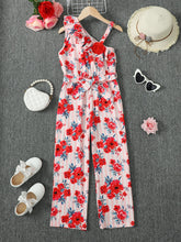 Load image into Gallery viewer, Floral Asymmetrical Neck Tie Belt Jumpsuit