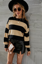 Load image into Gallery viewer, Two-Tone Round Neck Dropped Shoulder Sweater