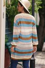 Load image into Gallery viewer, Full Size Striped Long Sleeve Openwork Cardigan