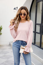 Load image into Gallery viewer, Round Neck Flounce Sleeve Blouse