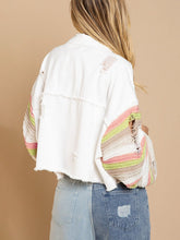 Load image into Gallery viewer, Distressed Striped Long Sleeve Denim Jacket