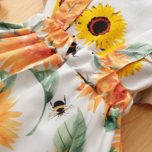 Graphic Bodysuit and Sunflower Overall Skirt Set