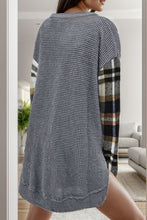 Load image into Gallery viewer, Waffle-Knit Pocketed Plaid Dropped Shoulder Blouse