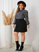 Load image into Gallery viewer, Plus Size Tie Neck Long Sleeve Mini Dress