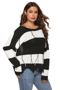Color Block Backless Long Sleeve Sweater