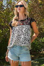Load image into Gallery viewer, Leopard Embroidered Cap Sleeve Blouse