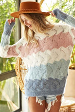 Load image into Gallery viewer, BiBi Color Block Openwork Long Sleeve Sweater