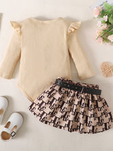 Load image into Gallery viewer, Ribbed Long Sleeve Top and Printed Skirt Set
