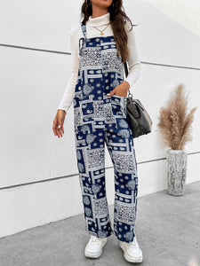 Printed Straight Leg Jumpsuit with Pockets