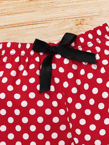 Round Neck Number One Graphic T-shirt and Polka Dot Pants Set