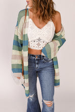 Load image into Gallery viewer, Full Size Striped Long Sleeve Openwork Cardigan