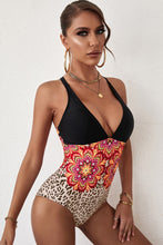 Load image into Gallery viewer, Printed Crisscross Deep V One-Piece Swimsuit