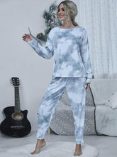 Load image into Gallery viewer, Tie-dye Round Neck Top and Drawstring Pants Lounge Set