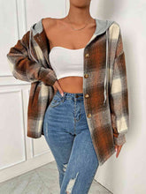 Load image into Gallery viewer, Plaid Drawstring Hooded Jacket