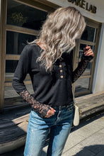 Load image into Gallery viewer, Half Button Spliced Lace Waffle-Knit Top