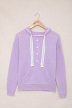 Load image into Gallery viewer, Lace Trim Half-Button Drawstring Knit Hoodie