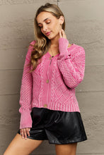 Load image into Gallery viewer, HEYSON Soft Focus Full Size Wash Cable Knit Cardigan in Fuchsia