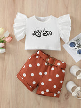 Load image into Gallery viewer, Girls Graphic Butterfly Sleeve Top and Polka Dot Shorts Set