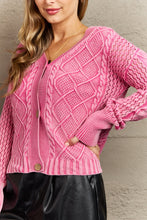 Load image into Gallery viewer, HEYSON Soft Focus Full Size Wash Cable Knit Cardigan in Fuchsia