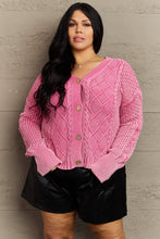 Load image into Gallery viewer, HEYSON Soft Focus Full Size Wash Cable Knit Cardigan in Fuchsia