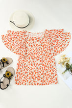 Load image into Gallery viewer, Floral Round Neck Flutter Sleeve Blouse