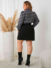 Load image into Gallery viewer, Plus Size Tie Neck Long Sleeve Mini Dress