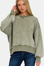 Load image into Gallery viewer, Zenana Round Neck Dropped Shoulder Lantern Sleeve Sweatshirt