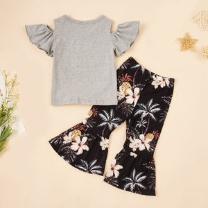 HELLO SUMMER Graphic Top and Floral Flare Pants Set