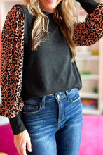 Load image into Gallery viewer, Leopard Print Sleeve Round Neck Blouse