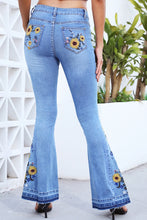 Load image into Gallery viewer, Full Size Flower Embroidery Distressed Wide Leg Jeans