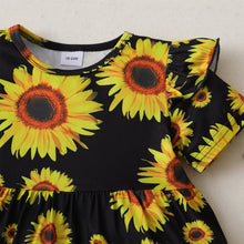 Load image into Gallery viewer, Sunflower Print Top and Distressed Denim Shorts Set