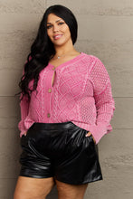 Load image into Gallery viewer, HEYSON Soft Focus Full Size Wash Cable Knit Cardigan in Fuchsia