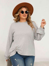 Load image into Gallery viewer, Plus Size Round Neck Ruched Long Sleeve Top