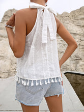 Load image into Gallery viewer, Tied Openwork Tassel Grecian Sleeveless Top