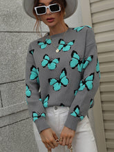 Load image into Gallery viewer, Woven Right Butterfly Dropped Shoulder Crewneck Sweater