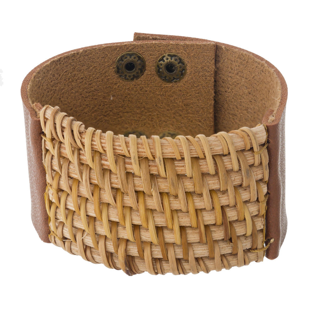 Leather & Rattan Cuff bracelet