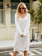 Load image into Gallery viewer, V-Neck Long Sleeve Sweater Dress