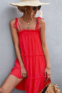 Tie-Shoulder Frill Trim Sleeveless Dress