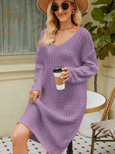 Load image into Gallery viewer, V-Neck Long Sleeve Sweater Dress