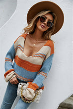 Load image into Gallery viewer, Color Block Scoop Neck Dropped Shoulder Sweater