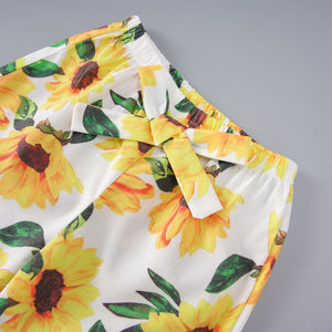 Square Neck Tank and Sunflower Print Pants Set