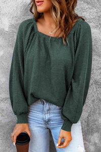 Square Neck Waffle-Knit Top