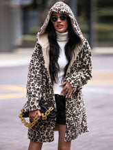 Load image into Gallery viewer, Leopard Hooded Coat with Pockets