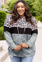 Load image into Gallery viewer, Plus Size Leopard Print Color Block Hoodie with Kangaroo Pocket