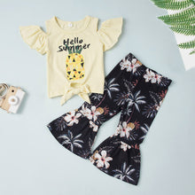 Load image into Gallery viewer, HELLO SUMMER Graphic Top and Floral Flare Pants Set