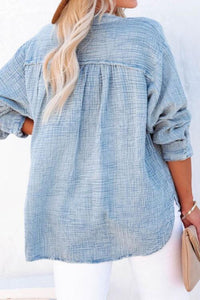 Plus Size Half Button Long Sleeve Blouse