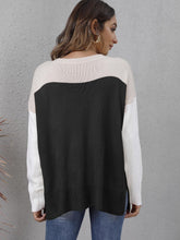 Load image into Gallery viewer, Color Block Round Neck Dropped Shoulder Sweater