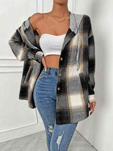 Load image into Gallery viewer, Plaid Drawstring Hooded Jacket